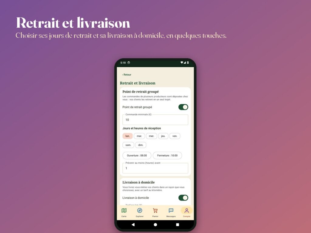Retrait et livraison dans l’application