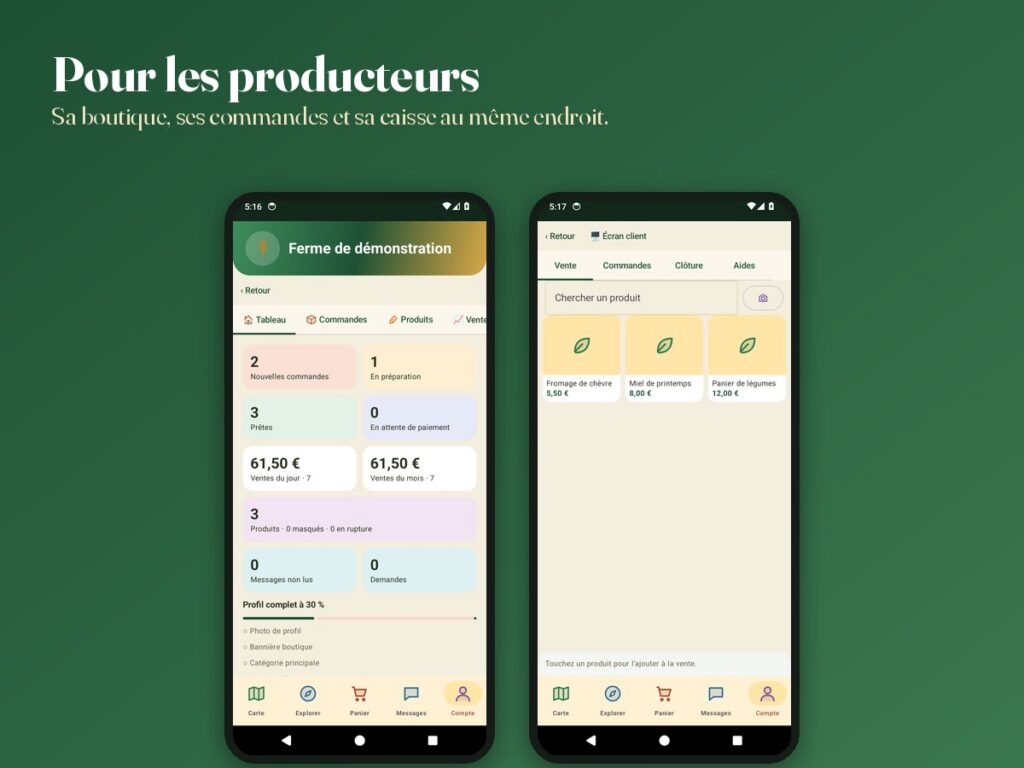 Tableau de bord et caisse du producteur