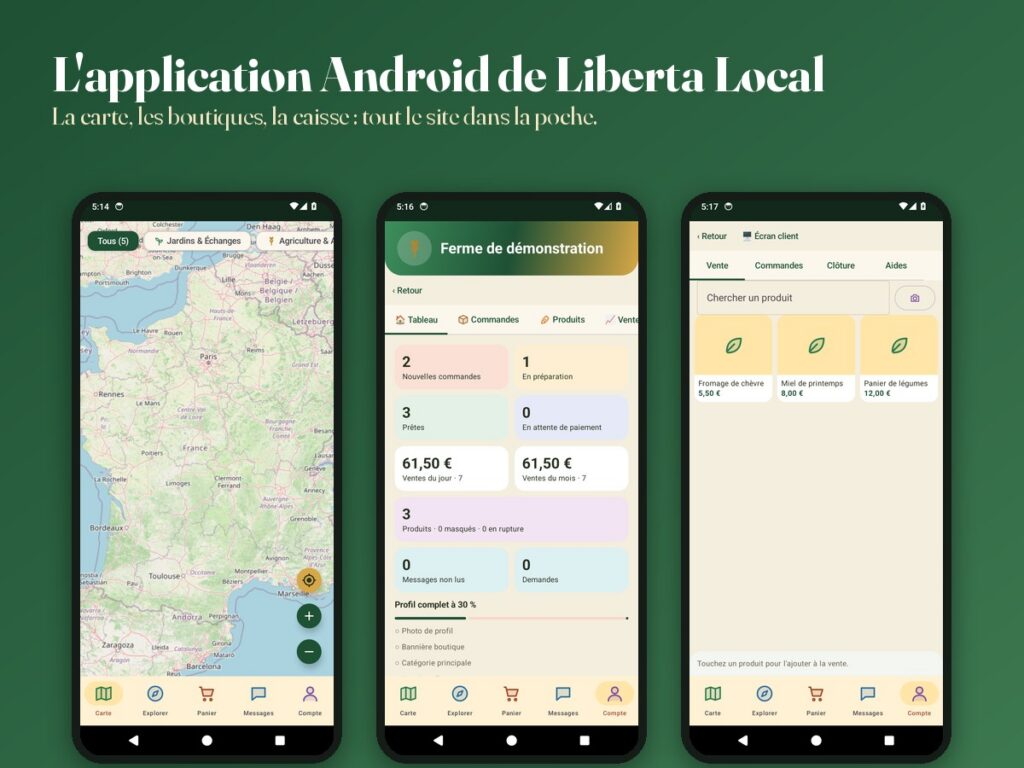 L’application Android de Liberta Local : carte, boutique et caisse